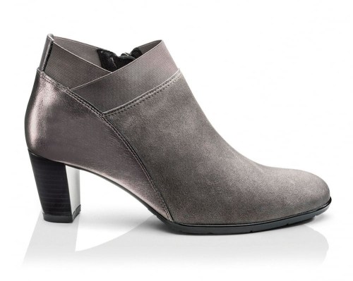 Leather Heeled Pewter Ankle Boots
