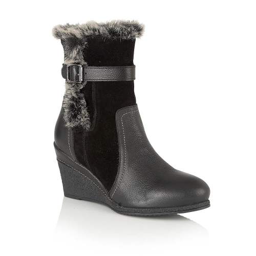 Lotus - Varda Leather Black Mid-Calf Wedge Boots